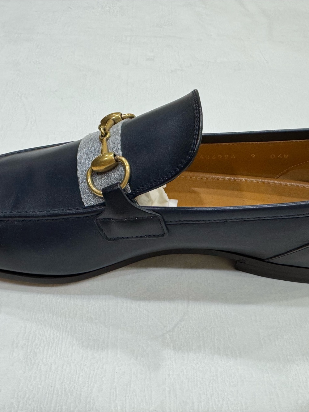 Brand New Men's Gucci Jordaan Navy Leather Bit Loafers (Gold Buckle) - Picture 5 of 10